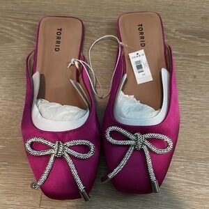 Torrid Pink and White Mules with Silver Bow